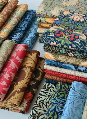 纯棉布料印染diy手工花草碎花服装包包口金包全棉面料莫里斯风格