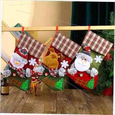Large plaid fence Christmas stocking gift bag Gift bag圣诞袜