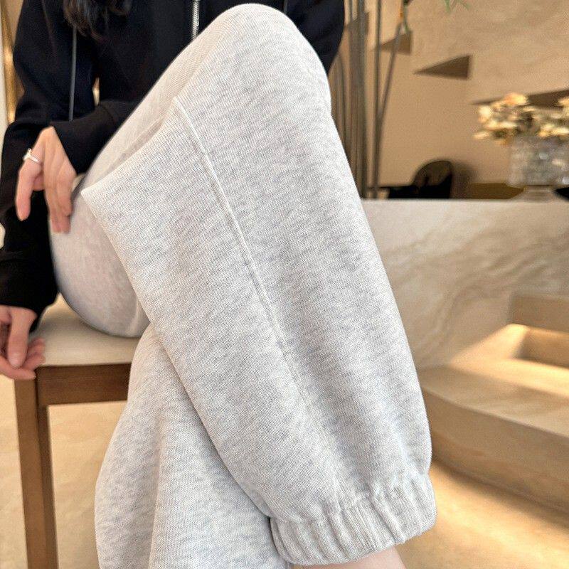 秋冬灰蓝色秋季休闲运动裤女加绒加厚小个子休闲百搭九分束脚卫裤