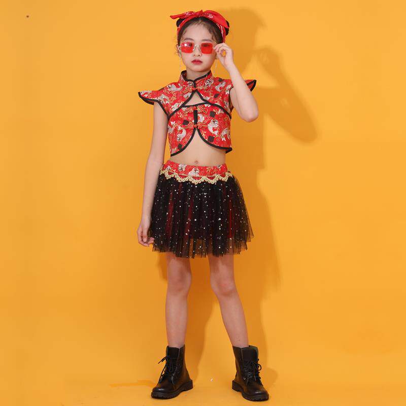 高档一六儿童国潮出复服古中国风爵士啦啦操幼儿园纱裙演舞蹈表演