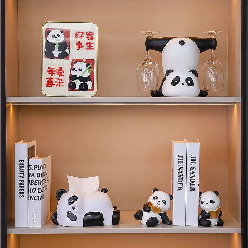 创意熊猫书挡摆件客厅酒柜装饰品儿童房布置书柜桌面书立文创礼物图片