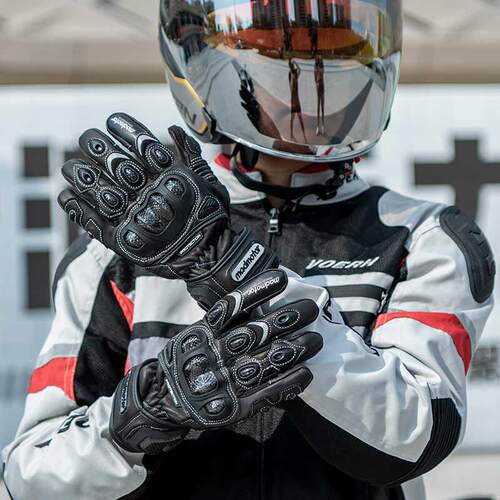 MADMOTOR摩托车碳纤维骑行手套真皮四季透气触屏防摔耐磨骑士手套