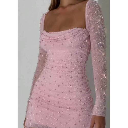 Party Girl Pin Bead Slim Fit Wrap Hip Dress
