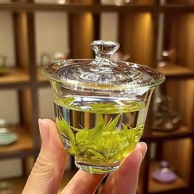 90ml迷你两才小盖碗高硼硅玻璃耐高温功夫茶具茶海简约风玻璃盖碗