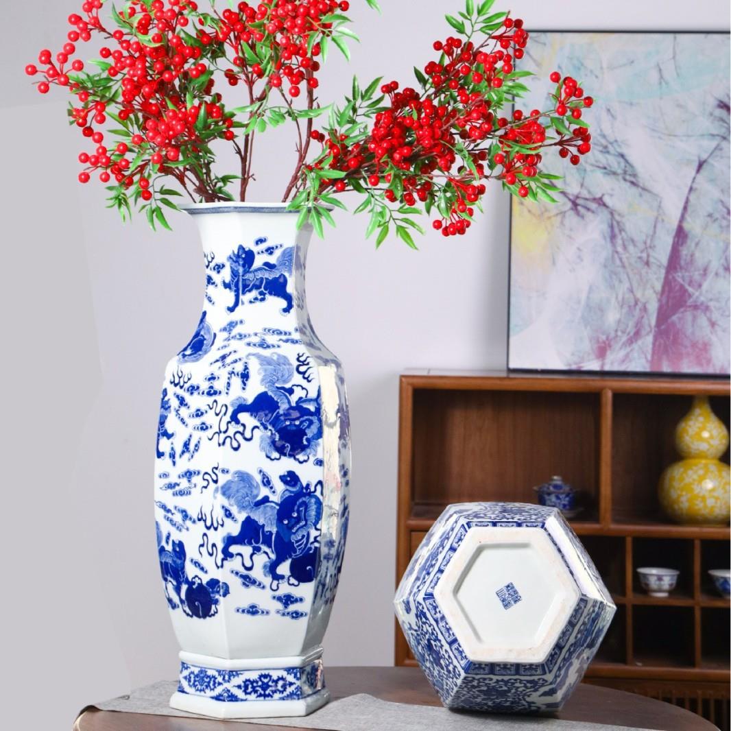 江南山水青花瓷器花瓶景德镇陶瓷茶楼样板间中式家居装饰品摆件