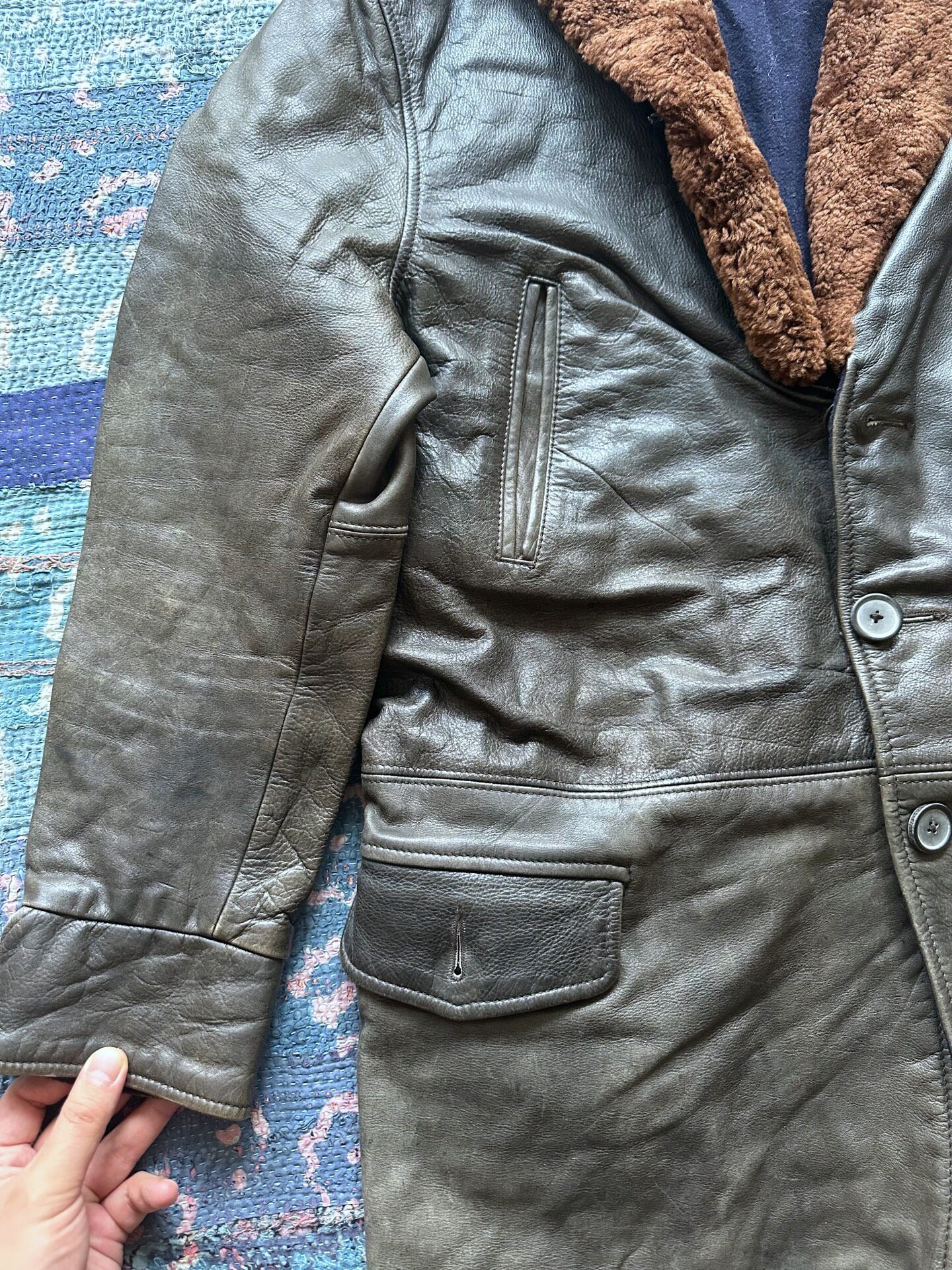 Levi's LVC Brown Fur Collar Leather Jacket — detail