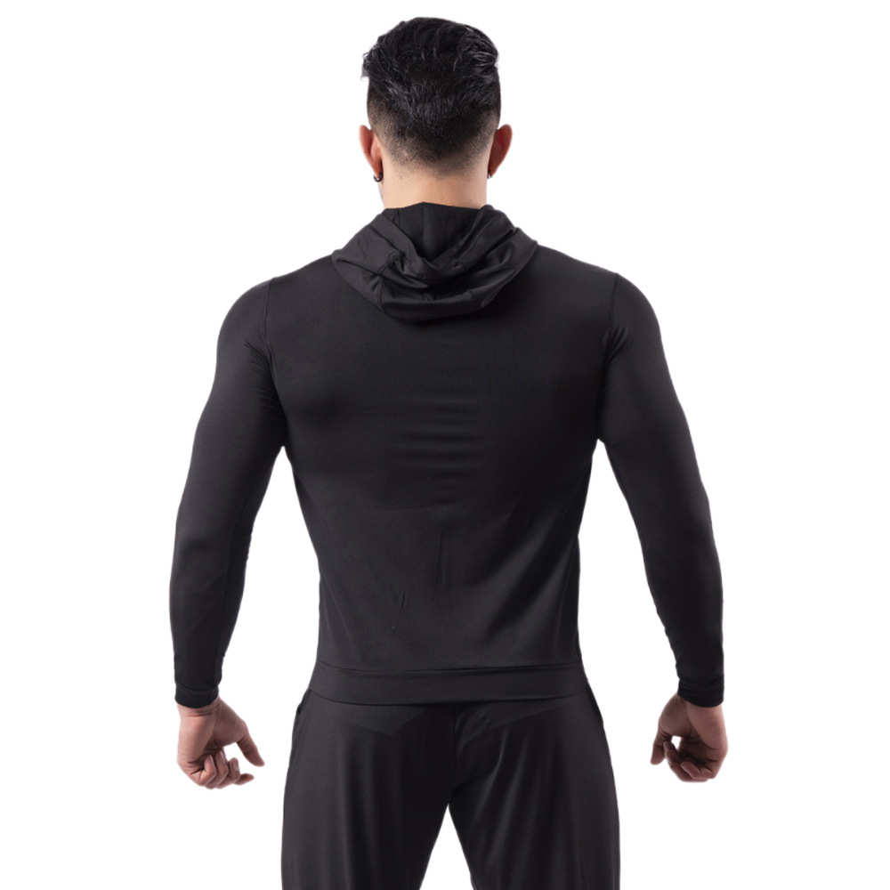 丝格图黑色连帽运动外套男士秋冬季高弹速干衣篮球训练跑步健身服