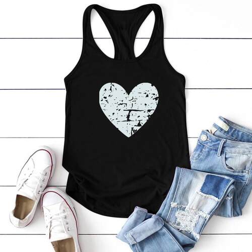Round neck printed solid casual tank top圆领印花纯色休闲上衣