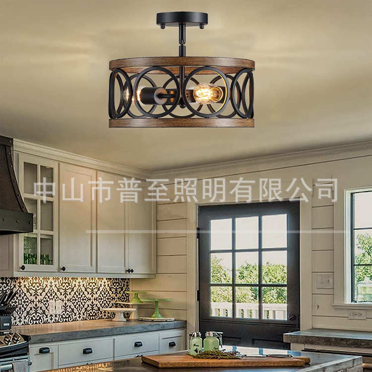覆古工业风格乡村农舍吸顶灯半嵌入式黑金卧室客厅走廊灯具