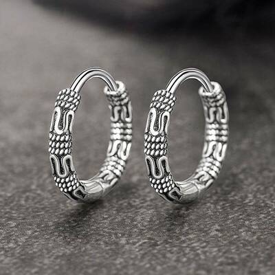 Vintage 925 Sterling Silver Hoop Earrings Pattern Earring Fo