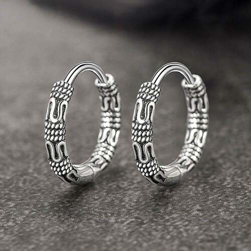 Vintage 925 Sterling Silver Hoop Earrings Pattern Earring Fo