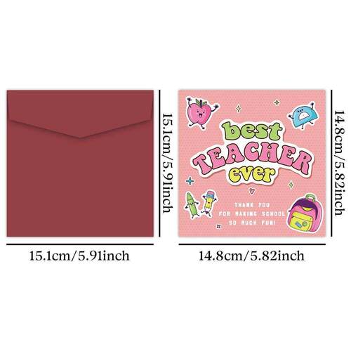 1Set Best Teacher Ever Thank You Card Cute Teacher Appreciat