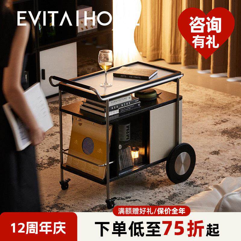 Hygge推车轻奢客厅可移动沙发边几柜法式多功能岩板茶几小桌子