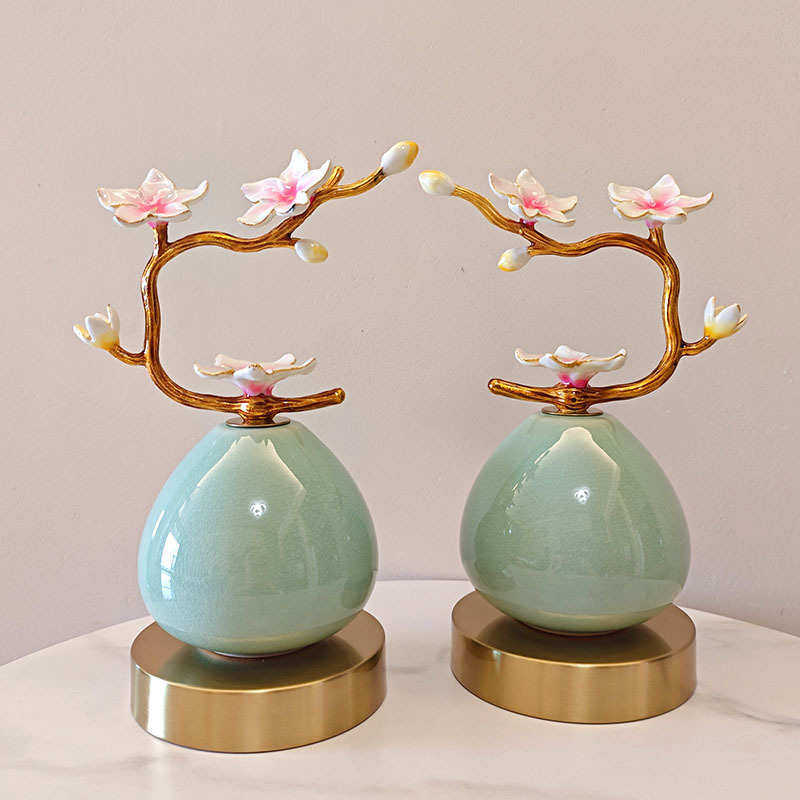 新中式创意珐琅彩玉兰花陶瓷摆件样板间售楼处客厅办公室软装饰品,家居饰品,装饰摆件,淘宝优惠券,粉丝福利购,淘宝优惠卷