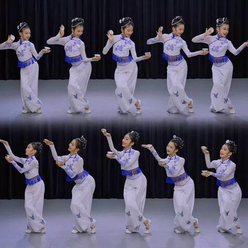 新款儿童古典舞成都盖碗茶演出服幼儿民族舞中国风女子群舞演出服
