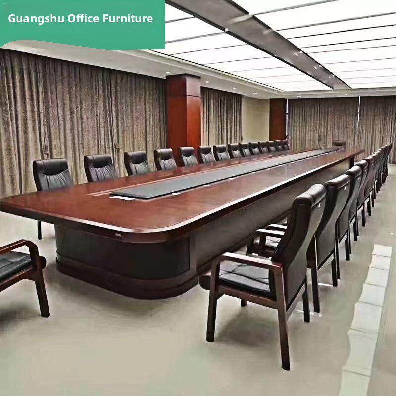 高档大型会议桌办公培训实木会议台会议室长桌椭圆形洽谈桌椅组合