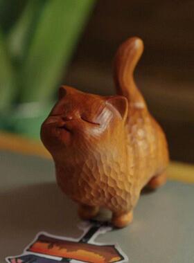 去一个有风的地方娜娜送大麦和同样的木雕猫生日礼物桌面装饰品茶