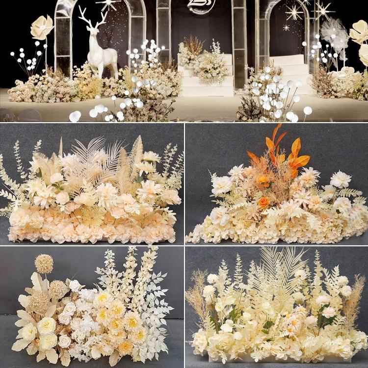 香槟色系假花地排花婚礼路引花舞台布置摆件花艺仿真花挂花盆花
