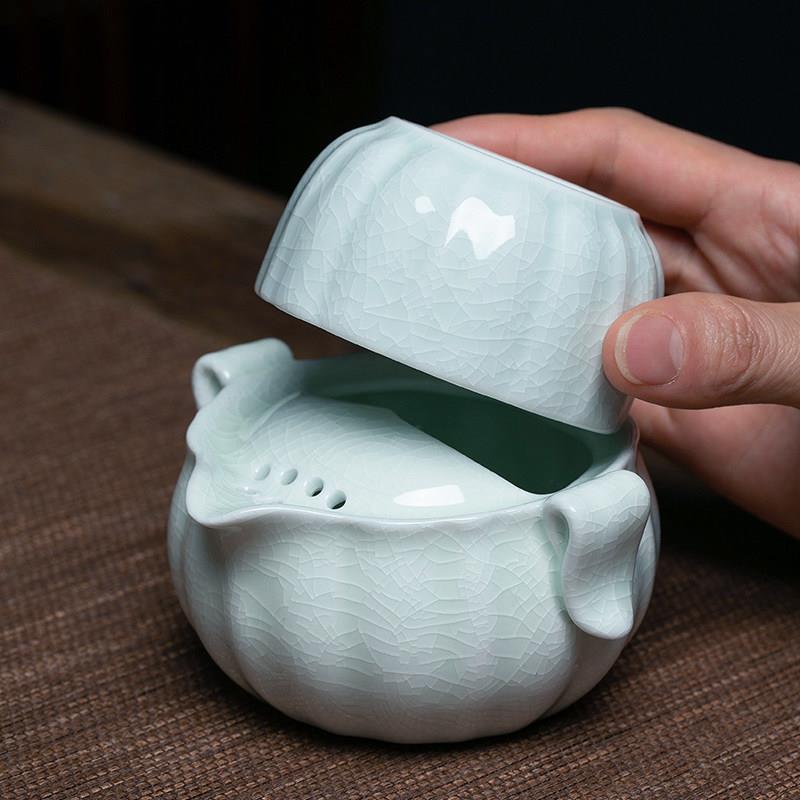 便携式旅行茶具汝窑快客杯一壶一杯简易单个人功夫手抓泡茶壶茶杯