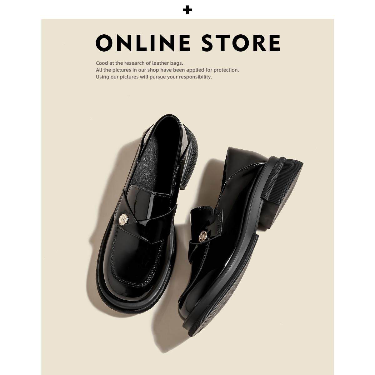 真皮版！半曲小金币厚底乐福鞋女2025新款英伦懒人粗跟中跟小皮鞋,女鞋,乐福鞋（豆豆鞋）,淘宝优惠券,粉丝福利购,淘宝优惠卷