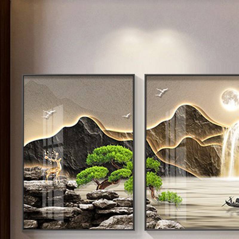 轻奢2026客厅装饰画沙发背景挂画三联画山水画大气高级感壁画