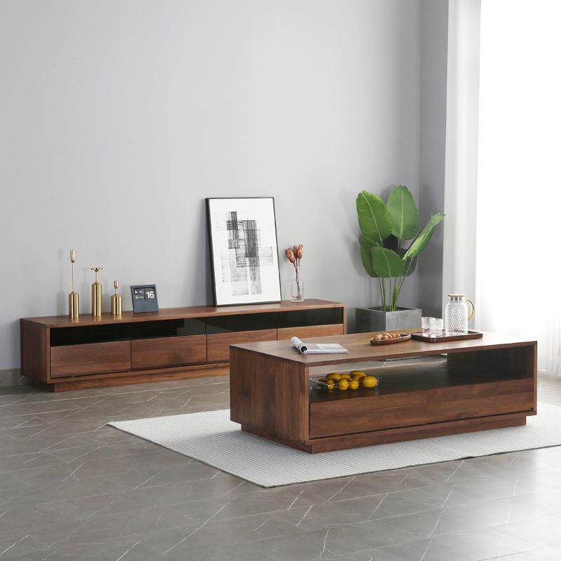 北欧黑胡桃木全实木茶几电视柜组合简约式现代小户型橡木客厅家具