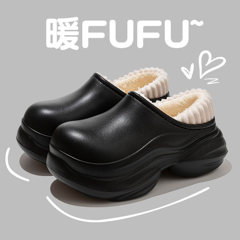 厚底高跟棉鞋居家拖鞋包头棉鞋