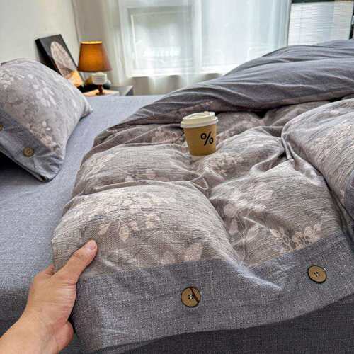 A类加厚高克重原麻双层纱四件套秋冬复古风仿亚麻被套床单三4件套