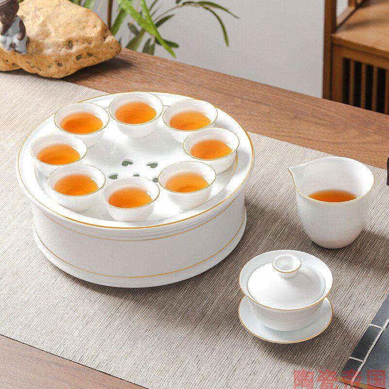 轻奢描金潮汕老式传统陶瓷功夫茶具套组茶盘盖碗茶杯公杯整套家用