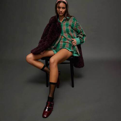Womens Red Plaid Print Outfits Button Down Lapel Long Sleeve