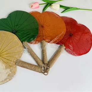 扇子扇扇工艺手持夏日织灯芯古风草编手工荷叶流苏复古