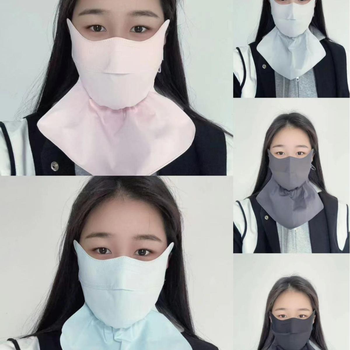 防晒保暖口罩女夏天新款挂耳式露鼻透气防紫外线超轻薄护脖子口罩