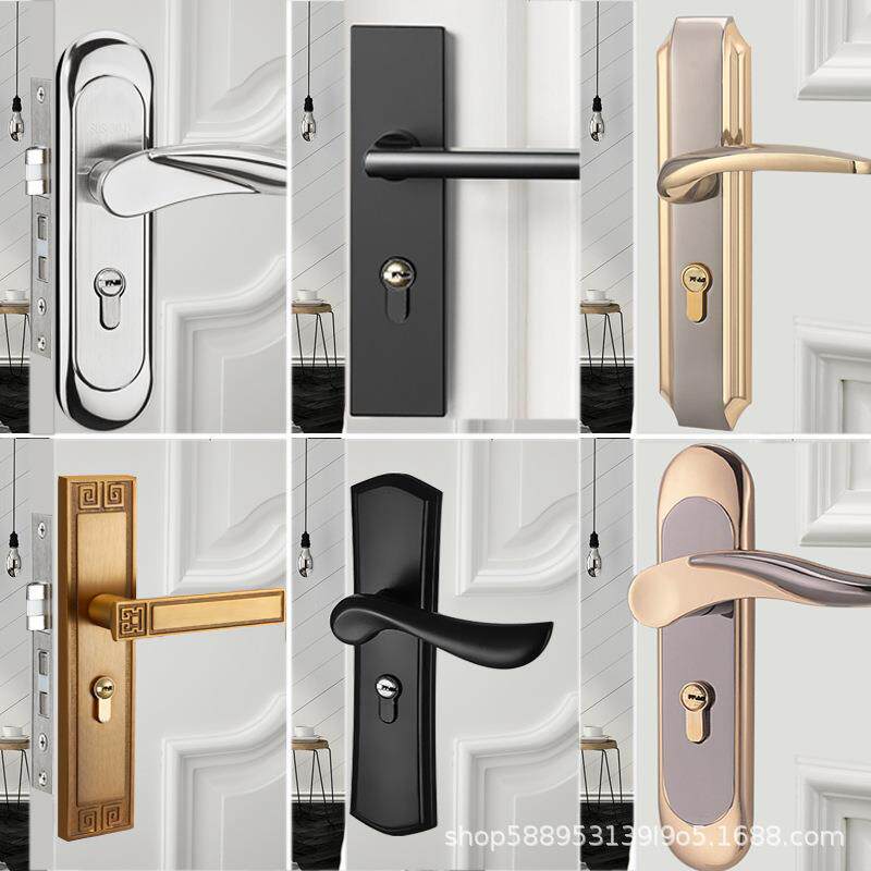 欧式门锁家用通用型室内卧室静音黄古铜房间木门锁把手中式仿古铜