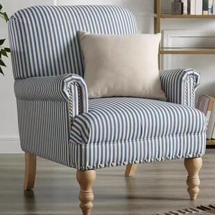 法式条纹田园风单人位沙发椅布艺复古书房客厅老虎椅阳台美式家用