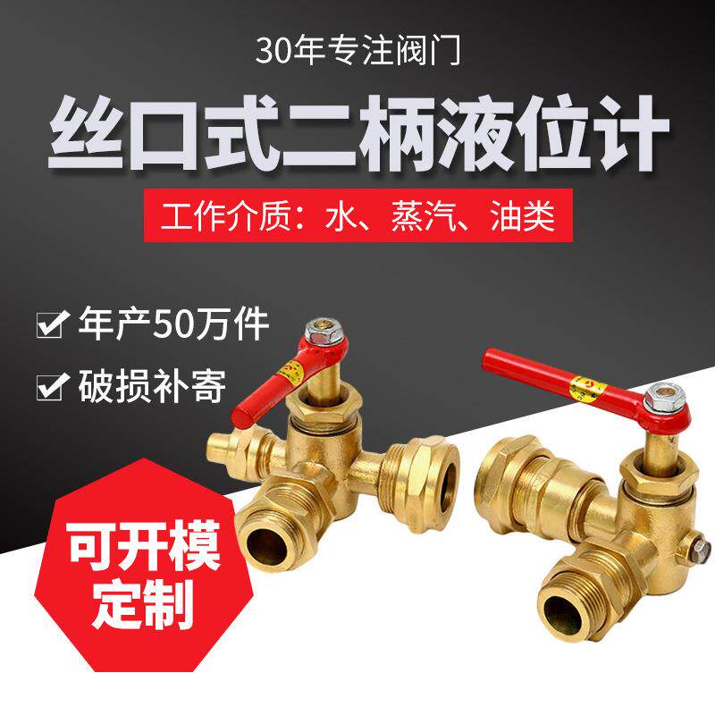 102丝口式二柄液位计二只柄黄铜水位计工业水箱仪表水位探测计