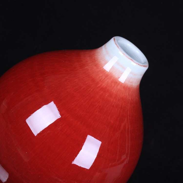 景德镇陶瓷花瓶 仿古裂纹郎红釉大号葫芦瓶 手工陶瓷工艺品摆件