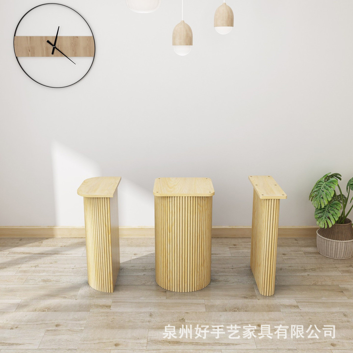 罗马柱实木半圆柱桌腿线条木条莱洛餐桌底座支架欧式简约办公桌脚