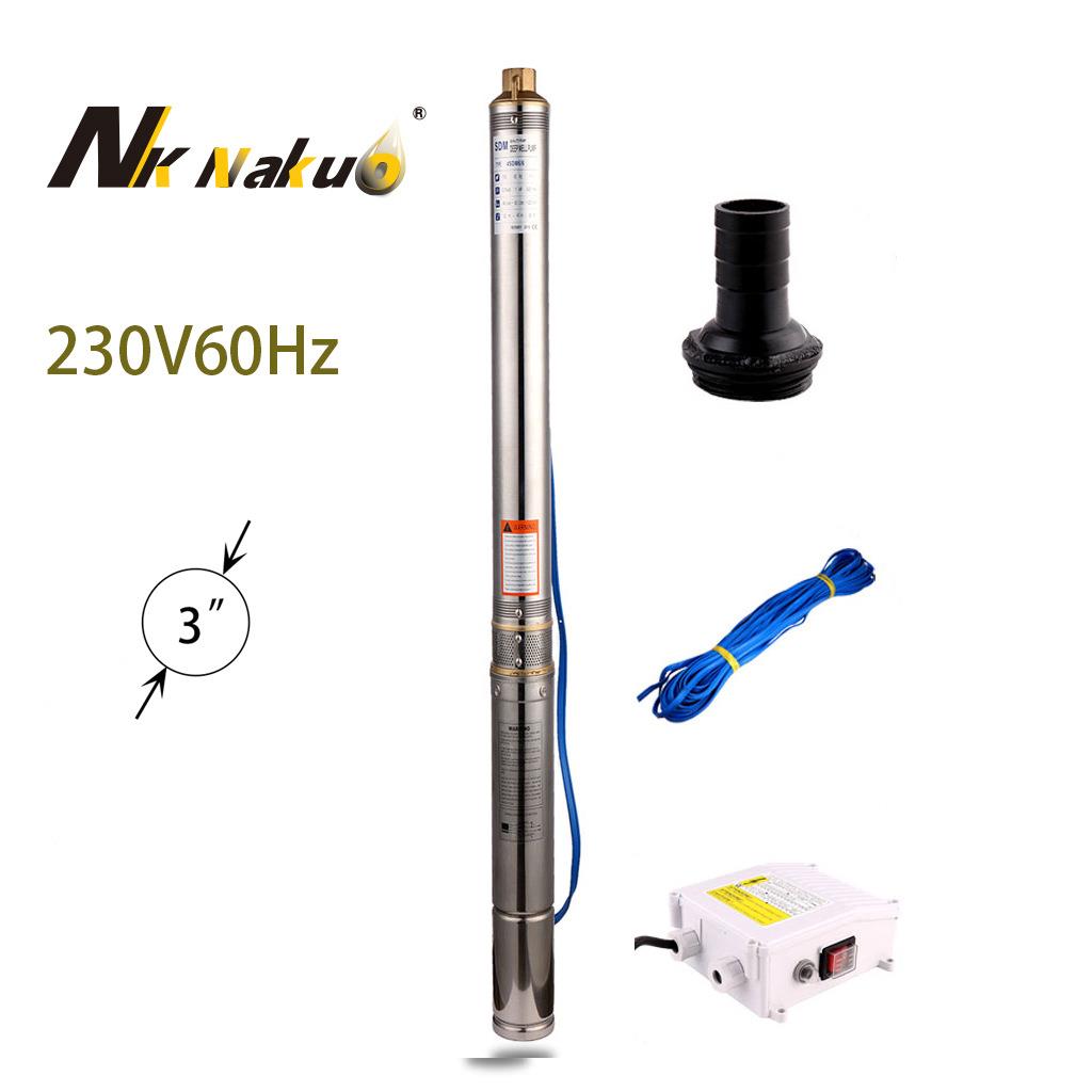 1HP不锈钢3寸深井潜水泵220V60Hz家用井水1"小口径深水抽水泵116m