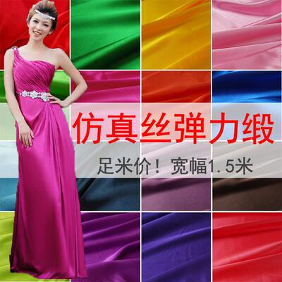 现货高密度弹力色丁绸缎布料汉服旗袍裙装服装桑蚕仿真丝缎布