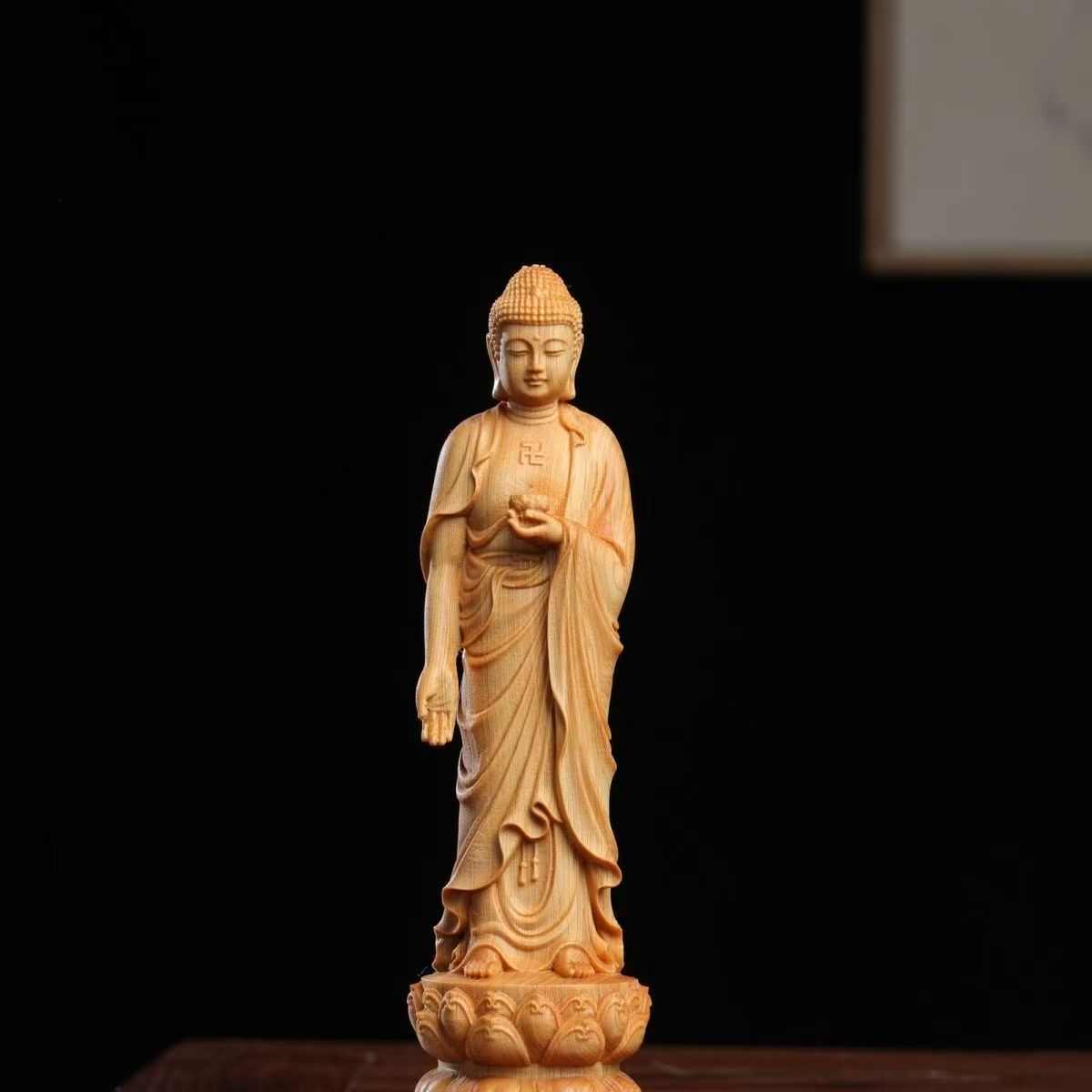 西方势至崖柏工艺品大摆件观世音客厅木雕圣阿弥陀佛三黄杨菩萨