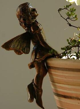 跨境新款 仙女女孩挂件套装花篮边缘庭院天使欧式复古花仙子雕塑