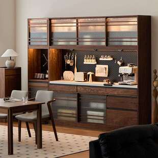 北美黑胡桃木全实木餐边柜茶水柜餐厅一体靠墙日式多功能储物高柜