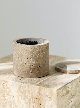 轻奢北欧风洞石带盖收纳筒家居储物罐高级感桌面装饰品创意摆件