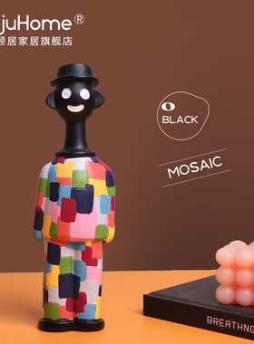 现代迷彩马赛克黑人人物树脂摆件儿童礼品客厅书房展柜家居装饰品