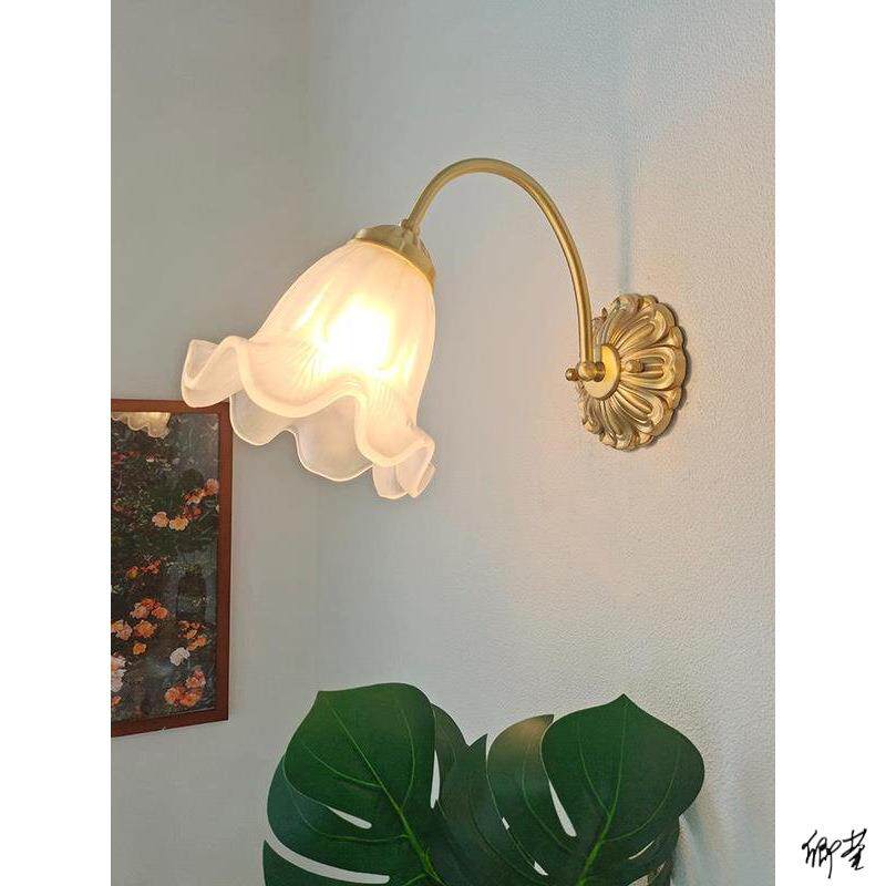 花朵壁灯法式复古镜前灯卫生间浴室客厅卧室床头北欧全铜玻璃led
