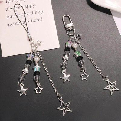 Goth Y2K Phone Charm Star Pearl Keychain Pendant Kawaii Key
