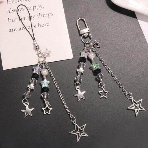 Goth Y2K Phone Charm Star Pearl Keychain Pendant Kawaii Key