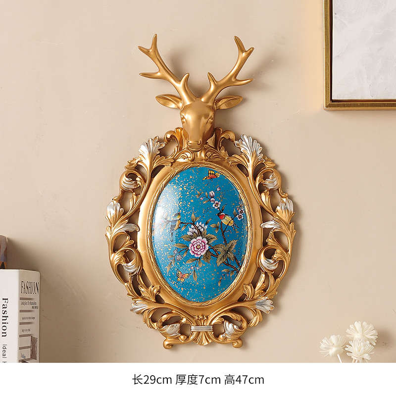 墙壁背景2eie彩绘鹿头墙上壁饰装饰画客厅墙墙面家居挂件壁挂挂饰