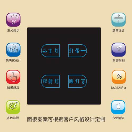 宾馆家用智能触碰式开关四开单双切220V86型触控屏幕墙壁开关面板