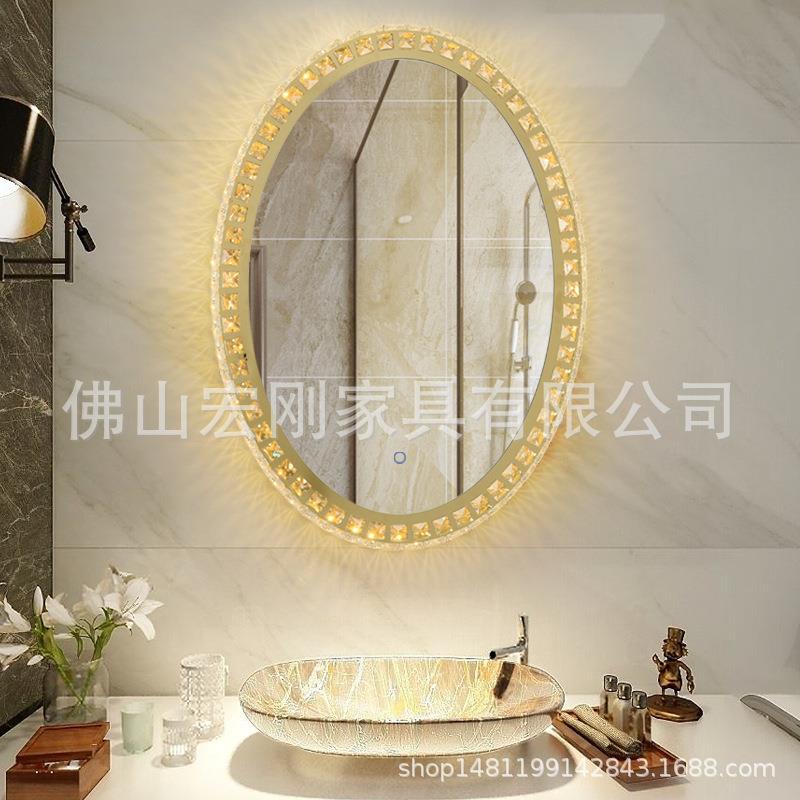 新款理发店镜子挂墙镜子带灯水晶剪发烫染镜发廊专用美发镜台单面